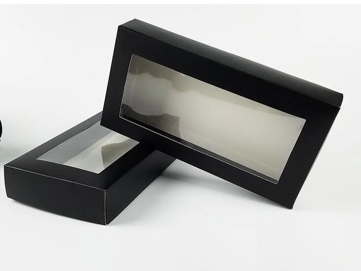 

21*11*3.5CM Black Carton paper candy box cardboard paper packing box craft underwear gift packaging box with clear pvc window