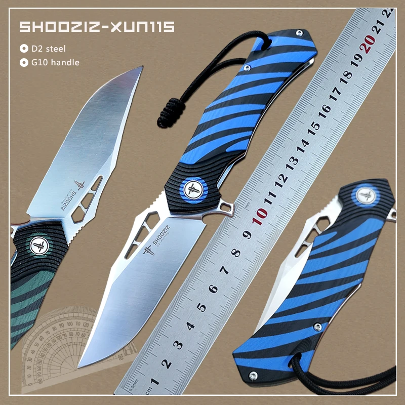 Складной нож SHOOZIZ D2 со стальным лезвием и флиппером Ручка G10 карманный с
