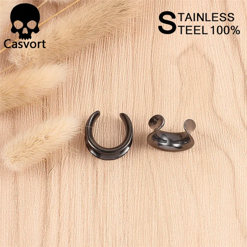 Casvort 2 PCS New Saddle Ear Tunnel Plug Piercing Ring Expander Studs Stretchers Fashion Body Piercing Jewelry Earrings Gift