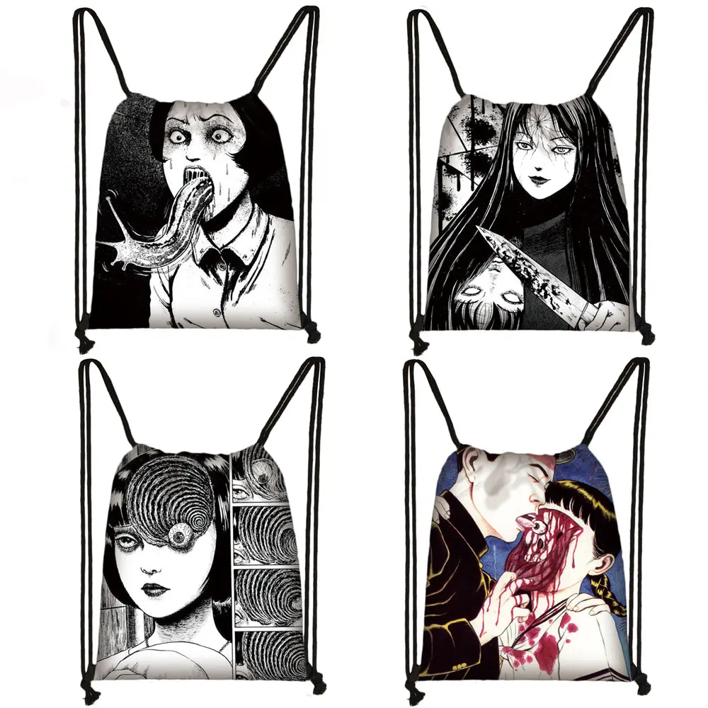 

Japanese Horror Manga Backpack Women Man Travel Bag Teenager Daypack Canvas Storage Bags Casual Drawstring Bag