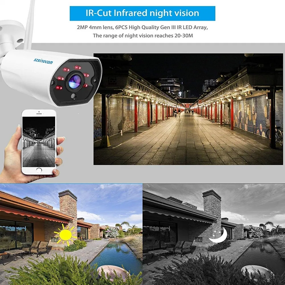 SZSINOCAM HD 1080P 2MP Wifi IP Camera Outdoor Wireless Onvif Full Color Night Vision CCTV Bullet Security Camera Night Vision