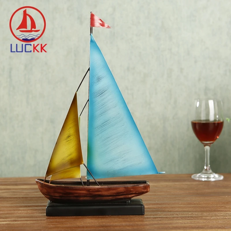 LUCKK Vintage Punk Metal Iron Sailboat Model Mediterranean Ornament Home Room Decor Miniature HandiCraft Christmas Gift Figurine | Дом и сад
