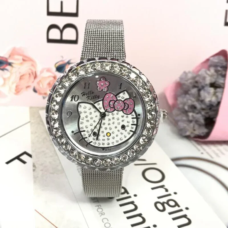 Модные милые детские часы hello kitty с героями мультфильмов со стальным ремешком и