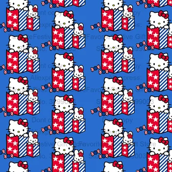 

Kitty Cat Printed Polyester Sewing Bag Fabric Hello Patchwork Cloth DIY Sewing Quilting Fat Quarters Material For Baby&Children