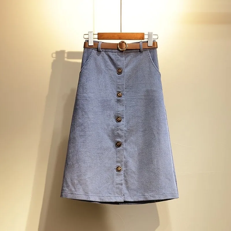 

Sweet Long Sleeve Pullover Knitting Sweaters Medium Long Skirt Two Piece Set Female Streetwear Winter Blue Red Button Skirt Set