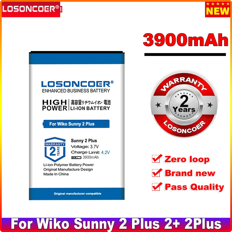 LOSONCOER 0 Cycle 100% New 3900mah Replacement Battery For Wiko Sunny 2 Plus 2+ 2Plus Baterij Batterie Mobile Phone Batteries | Мобильные
