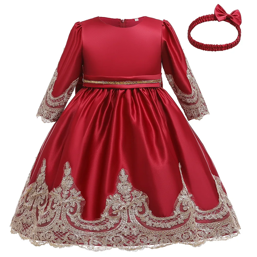 Christmas Costume Elegant Kids Dresses For Girls Winter Lace Bowknot