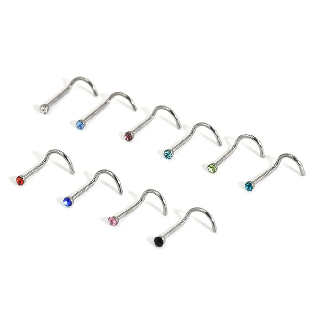

10pcs Personalized Piercing Nose Stud Stainless Steel Rhinestone Nose Stud Body Piercing Jewelry for Women Hot
