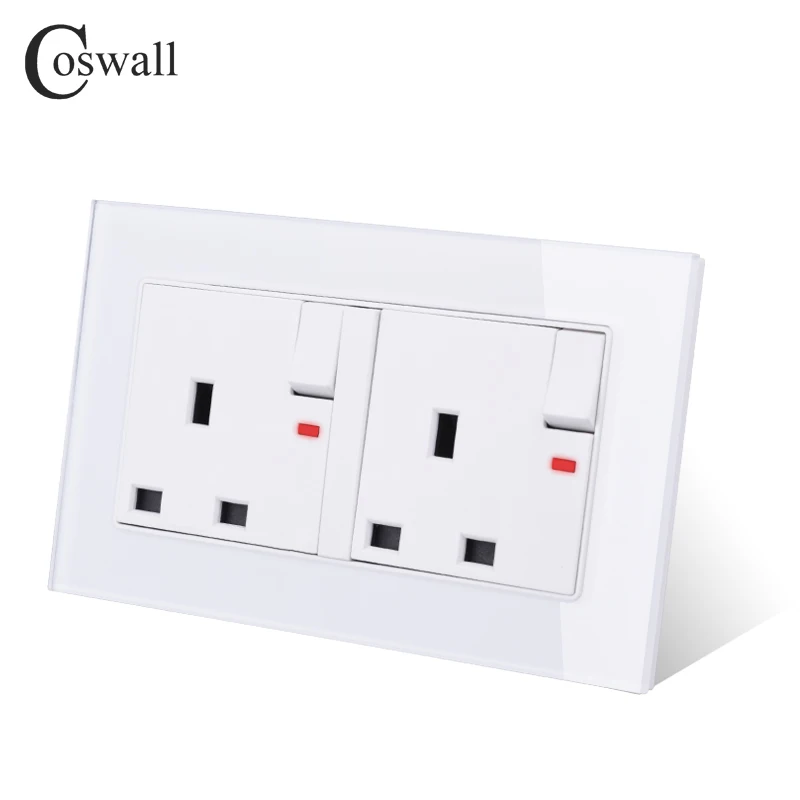 Панель из закаленного стекла COSWALL 2 Gang 13A розетка стандарта Великобритании с