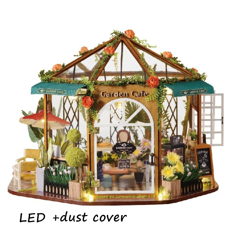 DIY Rose garden Assemble Furniture doll house Kit led light with led 3d wooden Miniature house home decoration Christmas gifts 8