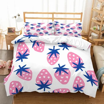 

Fruit Bedding Set Strawberry Print Microfiber Bed Linen Set with Pillowcase Single Double Full Queen King Size Bed Cover