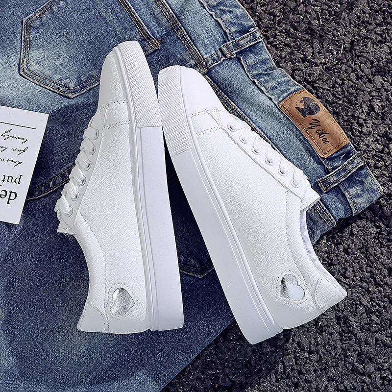 

Heart White Shoes Women's Spring And Summer 2019 New Style Versatile Korean-style Base CHIC Street Snap Shoes Flat Leather