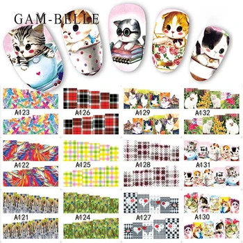 

GAM-BELLE 12 Sheets Mixed Nails Sticker Animal Water Summer Flower/Checkered Art Tips Decorations Decals Sets Manicure Tools