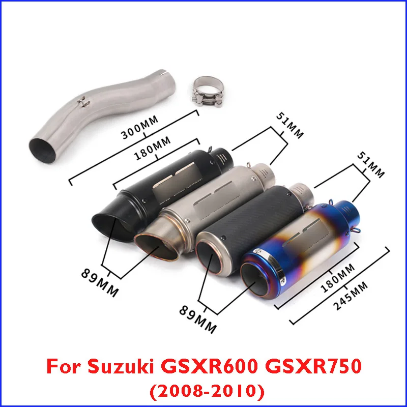 

Motorcycle Exhaust System Slip on 51mm Muffler Escape Tail Pipe Mid Link Tube Connector for Suzuki GSXR600 750 2008 2009 2010