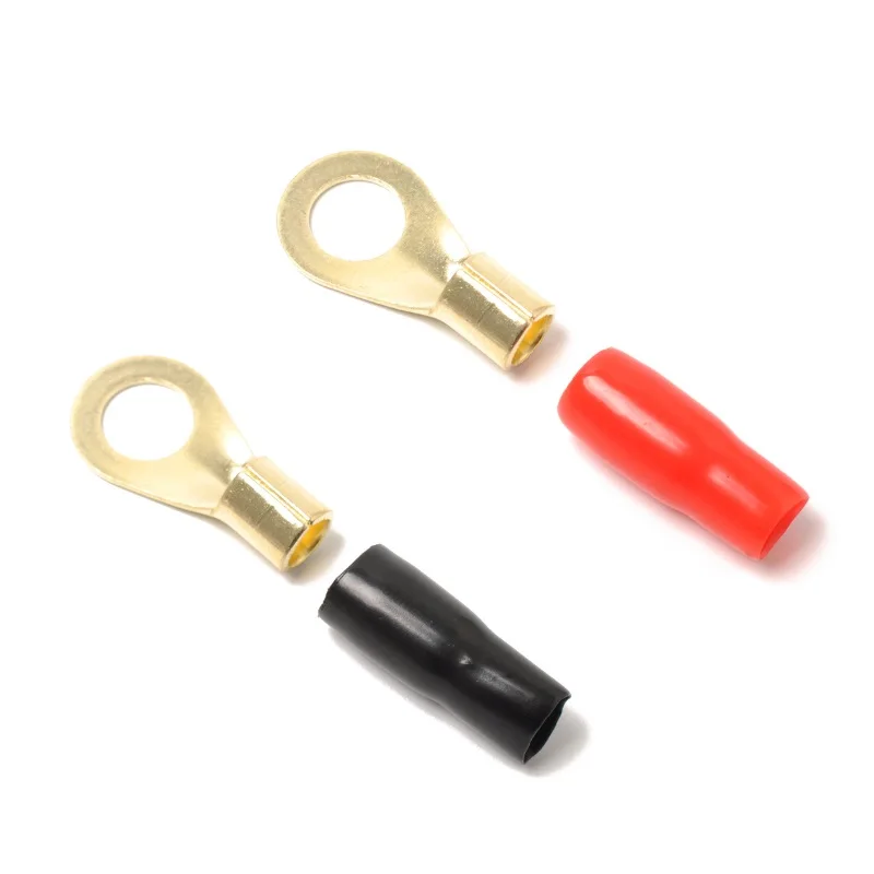 100 шт./лот черно красная трубка Изолированная позолоченная 8GA кольцевая Концевая