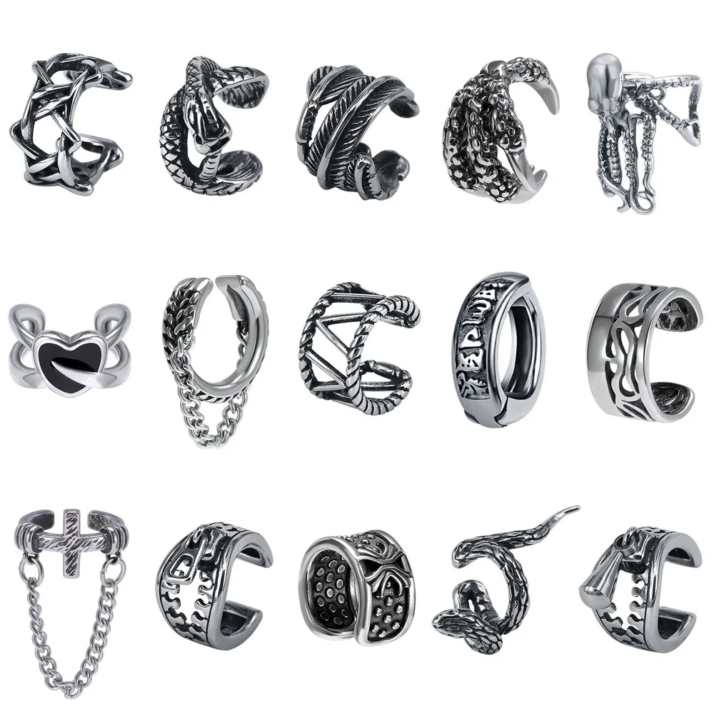 ZS 2PCS Stainless Steel Earrings Without Piercing Punk Non Pierced Clip Earrings Ear Cuffs for Women Men Fake Piercing Jewelry