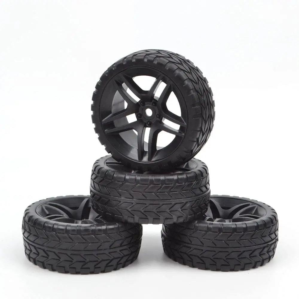 AIMROCK RC 12mm Hex Aluminum Wheel Rims and Speed Tires for 1/10 Redcat Racing Tamiya TT02 HSP 94123 HPI Kyosho On Road Touring Car Black 