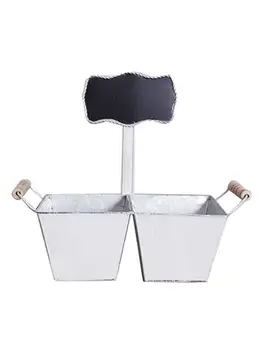 

Home Decoration Ornaments Retro Iron Metal Flower Pot with 2 Compartments Artificial Flower Vase Bucket for Home Shop Decoration