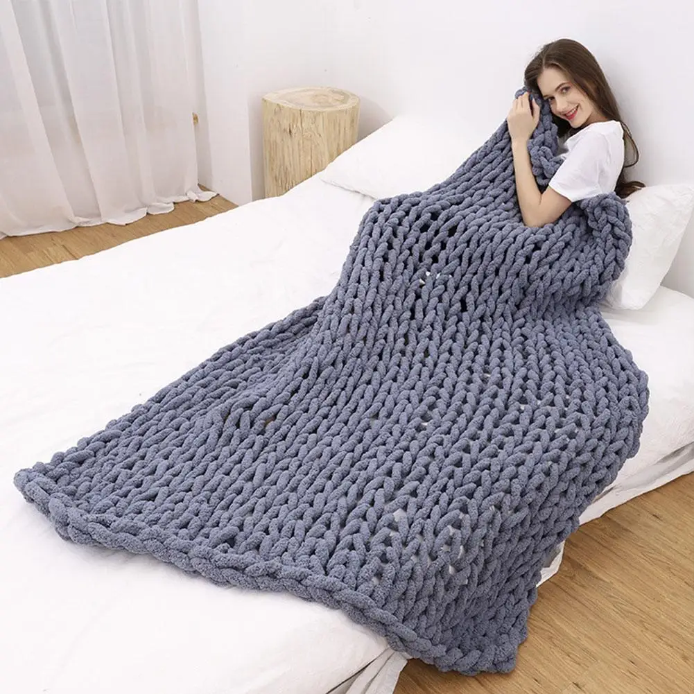 

Fashion Handmade Chunky Knitted Blanket Thick Yarn Soft Throw Blankets Bulky Knitted Blankets Winter Warm Throw For Bed Sofa