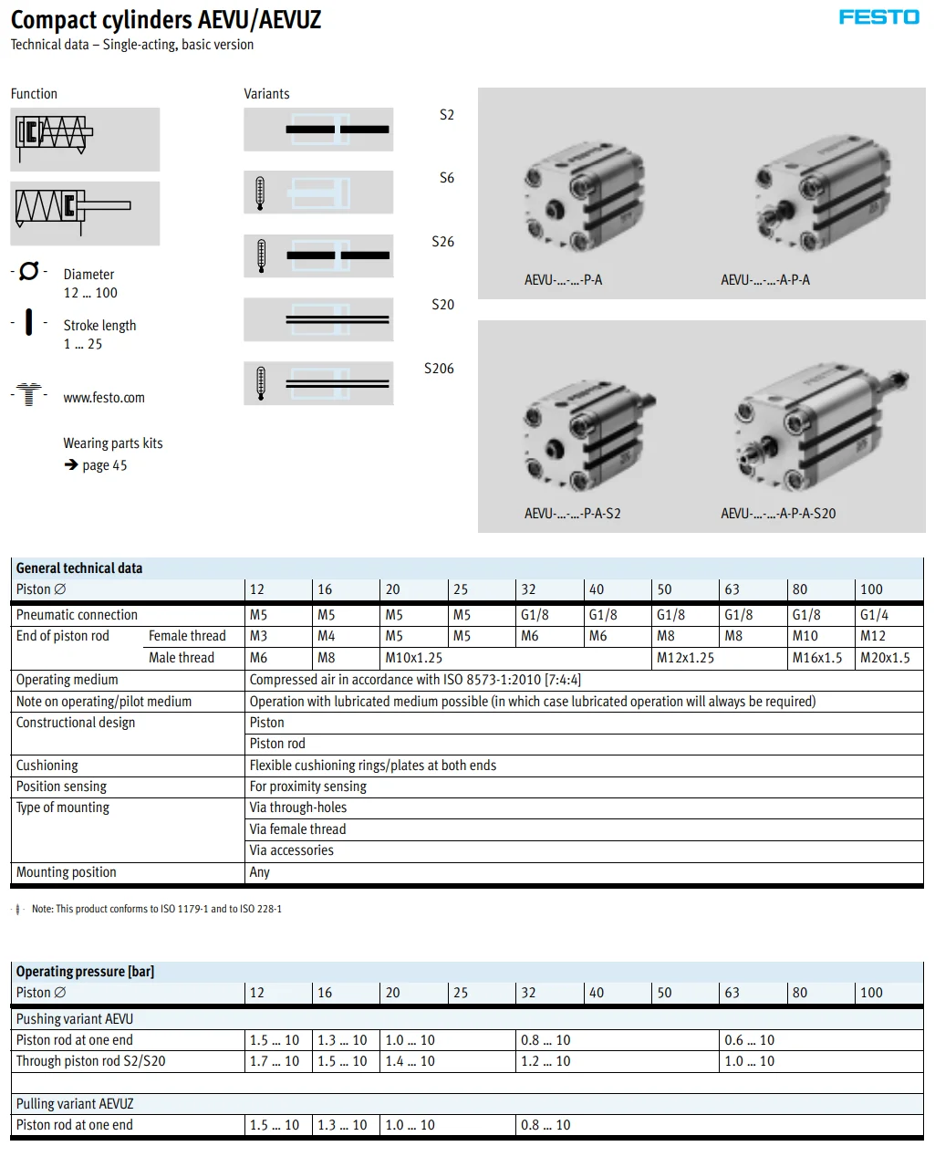 AEVU-100-25-P-A 156975 компактные цилиндры серии AEVU Базовая версия гибкие амортизирующие кольца пневматические компоненты пневматические инструменты