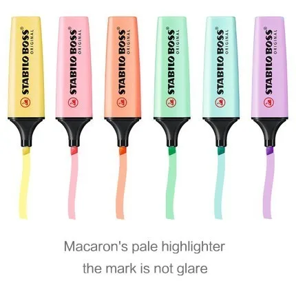 6pcs 1 шт., 6 цветов, STABILO Boss Macaron, пастельные маркеры для хайлайтера, ассорти, зубило, перо, маркер, пуля, joural, маркер, школьные принадлежности - Цвет: 6pcs