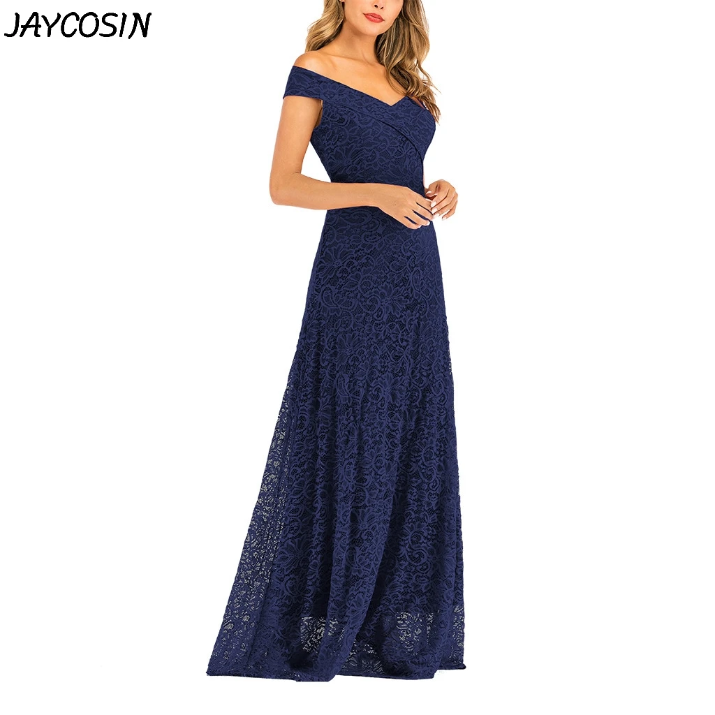 JAYCOSIN, женское платье, сексуальное, винтажное, с открытыми плечами, v-образный вырез, однотонное, без рукавов, тонкое, кружевное платье, вечерние, формальные, длинные платья, Vestido