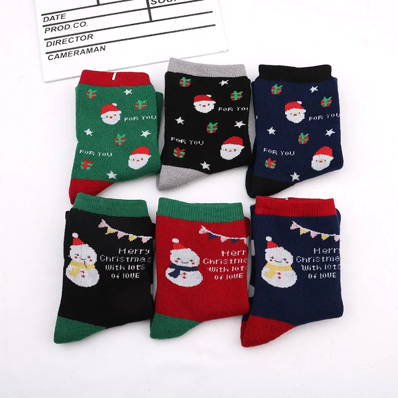 Осенне-зимние махровые носки Длинные Детские носки с изображением снежного лося на год и Рождество Детские хлопковые носки со снеговиком