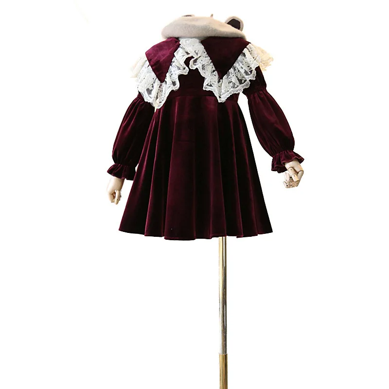 WLG/зимние платья принцессы для девочек детское вельветовое плотное платье с рюшами цвета красного вина и черного теплая праздничная одежда для маленьких девочек от 2 до 7 лет