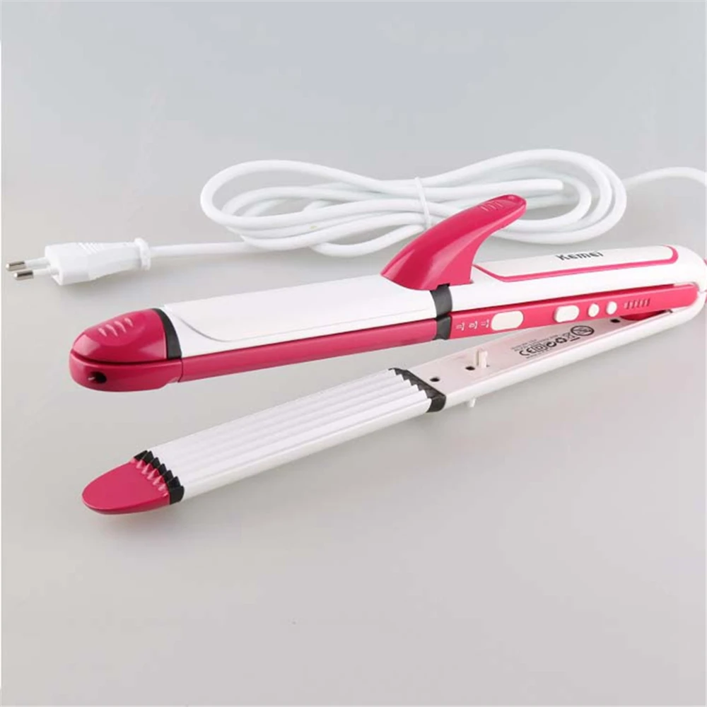 KEMEI Ceramic Electronic Hair Straightener Flat Iron Straightening Corrugated Irons Hair Crimper Styling Tools Fluffy Waves Curl