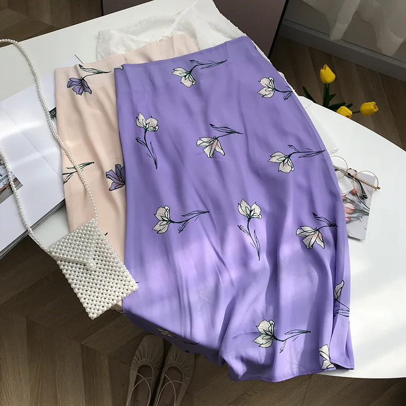 

Stock WOMEN'S Dress Overstock 2019 Korean-style Versatile Hong Kong Flavor High-waisted Printed Skirt Women's Elegant 12.3