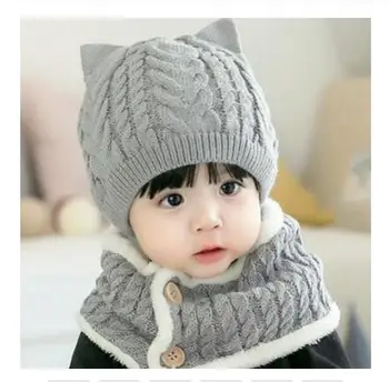 

Toddler Kids Cap Scarf Sets Baby Boys Hat Knitted Winter Hooded Cap with Scarf Tie up Warmer Hooded Scarf Knitting Cap Cute Warm