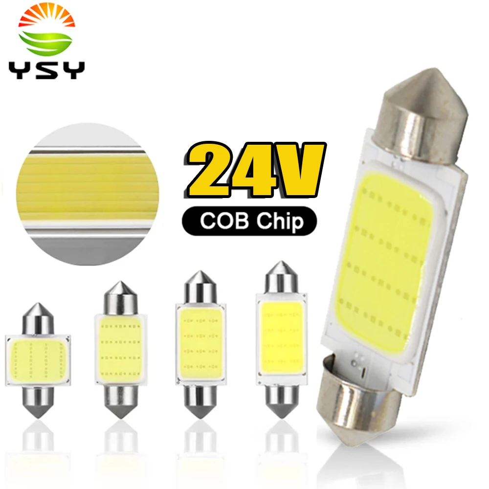 YSY 10 sztuk ciężarówka LED 24V Auto światło kopuły Festoon COB 12 Chip 31mm 36mm 39mm 41mm C5W C10W wewnętrzna lampka tablica rejestracyjna światło 24V