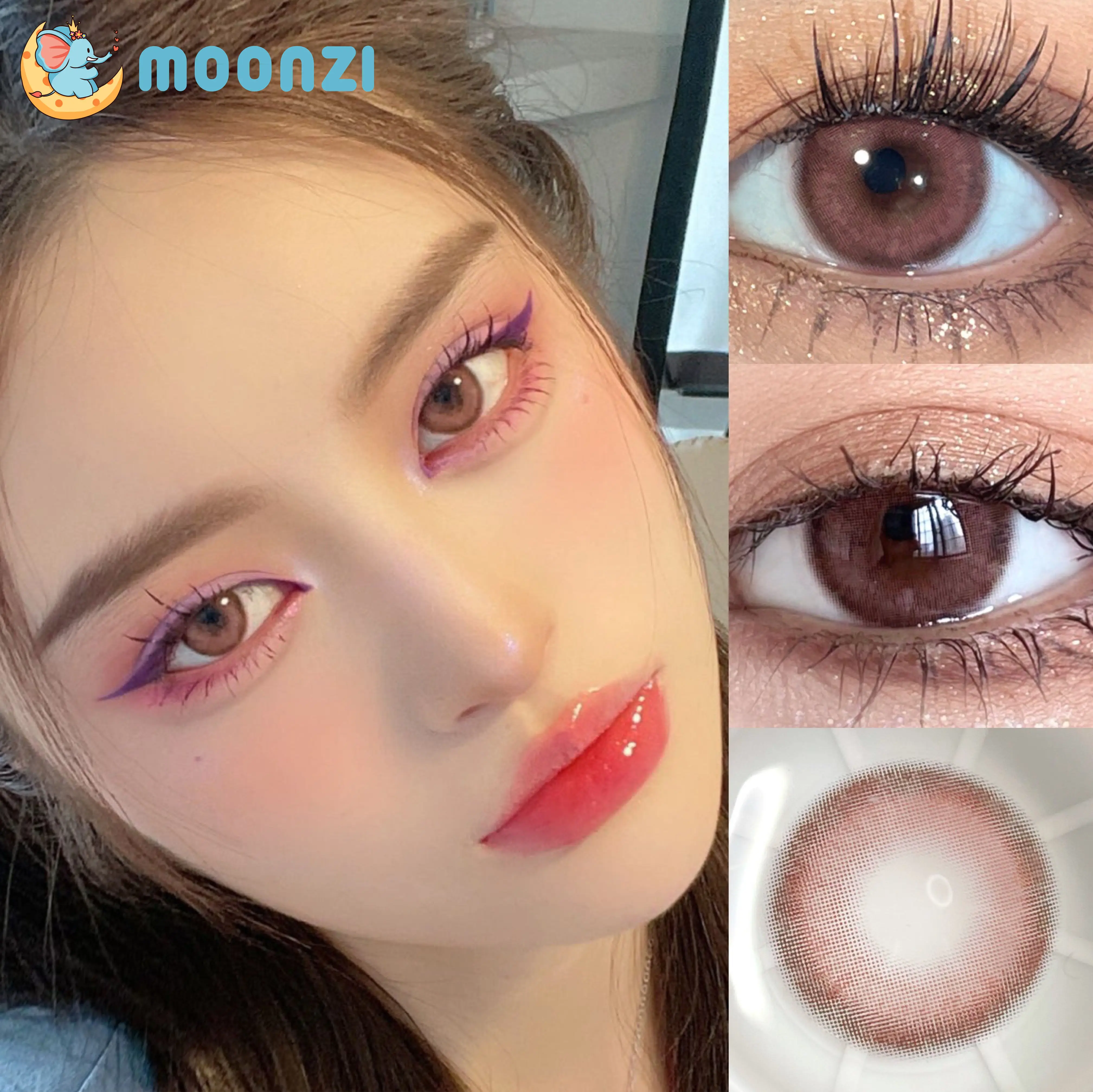 

MOONZI platinum pink Colored Contact Lenses Yearly Cosmetic for Eye small beautiful pupil 2pcs/pair degree Myopia prescription