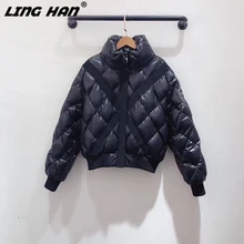 LINGHAN/куртка из текстурированной ткани с микро-ребристой текстурой, повседневный спортивный стиль, пуховик с капюшоном, качественная женская зимняя теплая пуховая куртка