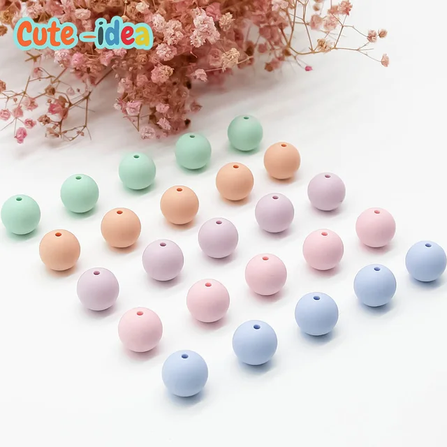 귀여운 아이디어 20 개 9/12/15mm 실리콘 구슬 둥근 아기 Teether 친환경 BPA 무료 젖니 목걸이 젖꼭지 아기 제품 장난감