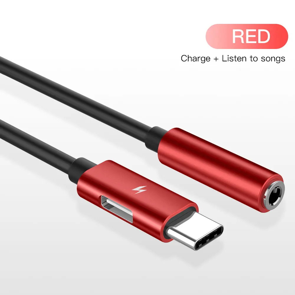 2 в 1 type C аудио зарядный адаптер USB C до 3,5 мм разъем для наушников вспомогательный конвертер кабель для samsung S8 S9 для huawei P20 P30 Xiaomi - Цвет: Красный