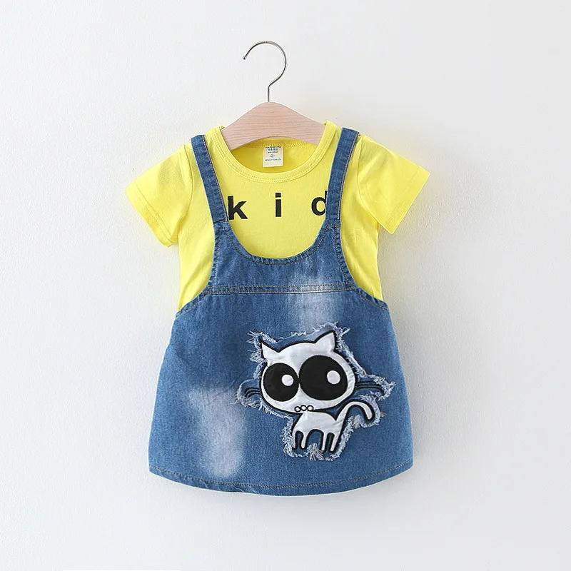 Летнее Детское платье; джинсовая одежда для малышей с рисунком большого глаза кота