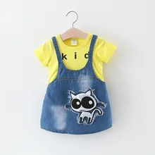Летнее Детское платье; джинсовая одежда для малышей с рисунком большого глаза кота