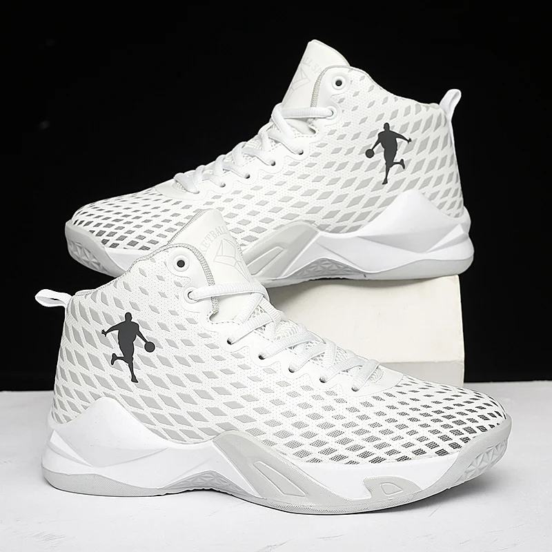 Дышащая мужская Баскетбольная обувь, профессиональная спортивная баскетбольная обувь Jordan, Нескользящие высокие кроссовки для женщин, детская обувь Lebron - Цвет: Белый