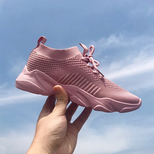 Pink Модная женская обувь для тенниса; дышащая спортивная обувь с вырезами для глаз; Zapatos De Mujer; tenis feminino; носки; женская обувь - Цвет: Pink