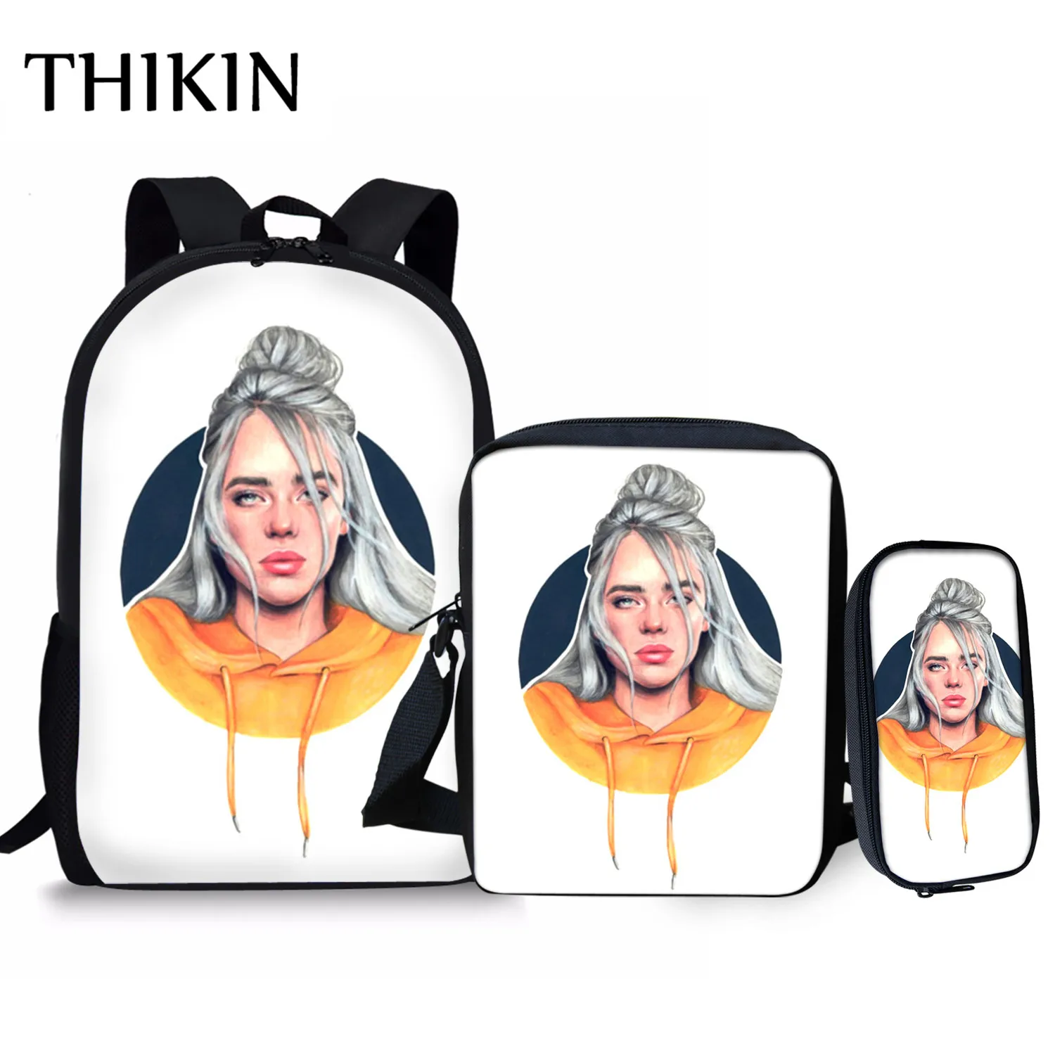 Женский рюкзак THIKIN Rapper Billie Eilish для девочек-подростков, школьная сумка в стиле хип-хоп для женщин, вместительная сумка для путешествий, Студенческая сумка Mochila - Цвет: As picture