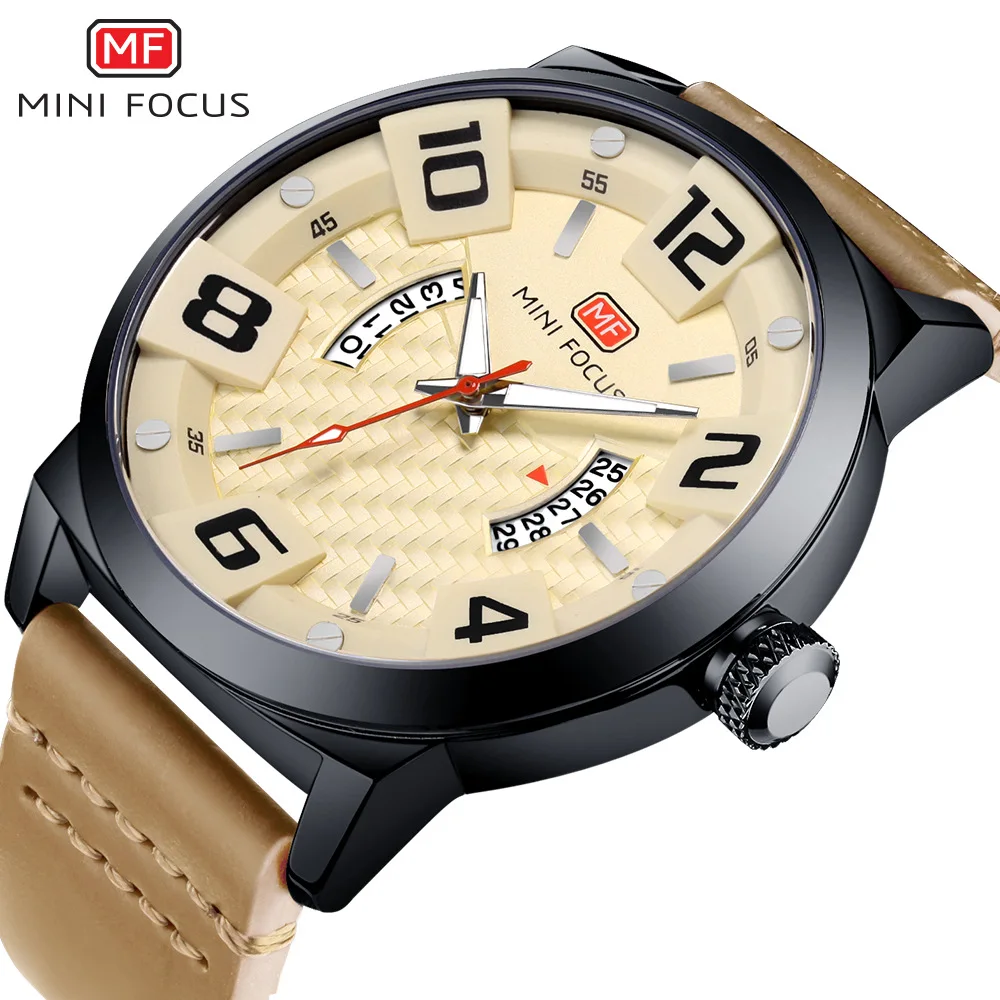 

Minifocus Fox Mf0149g MEN'S Table Japan Movement Night Light Calendar Waterproof Leather Strap Watch