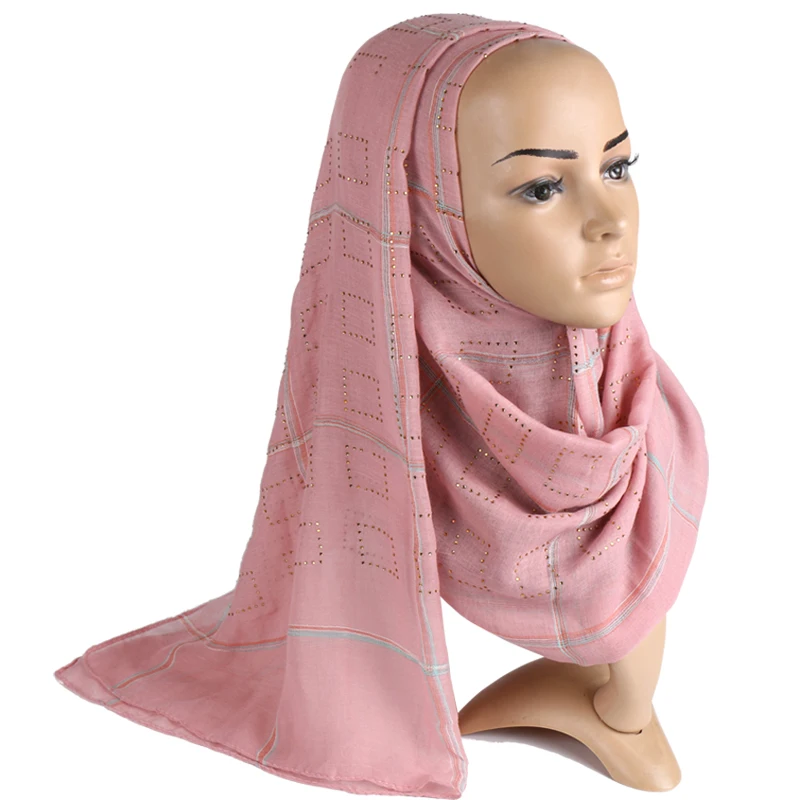 Блестящий геометрический хиджаб шарф мерцающий Хлопок мусульманские платки с бахромой шали обертывания модные шарфы-повязки 10 шт./лот