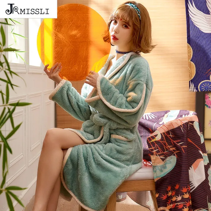 JRMISSLI женские халаты, пижамы, коралловый флис, ночное белье, сексуальный халат кимоно, нижнее белье, большие размеры, Толстая теплая домашняя одежда