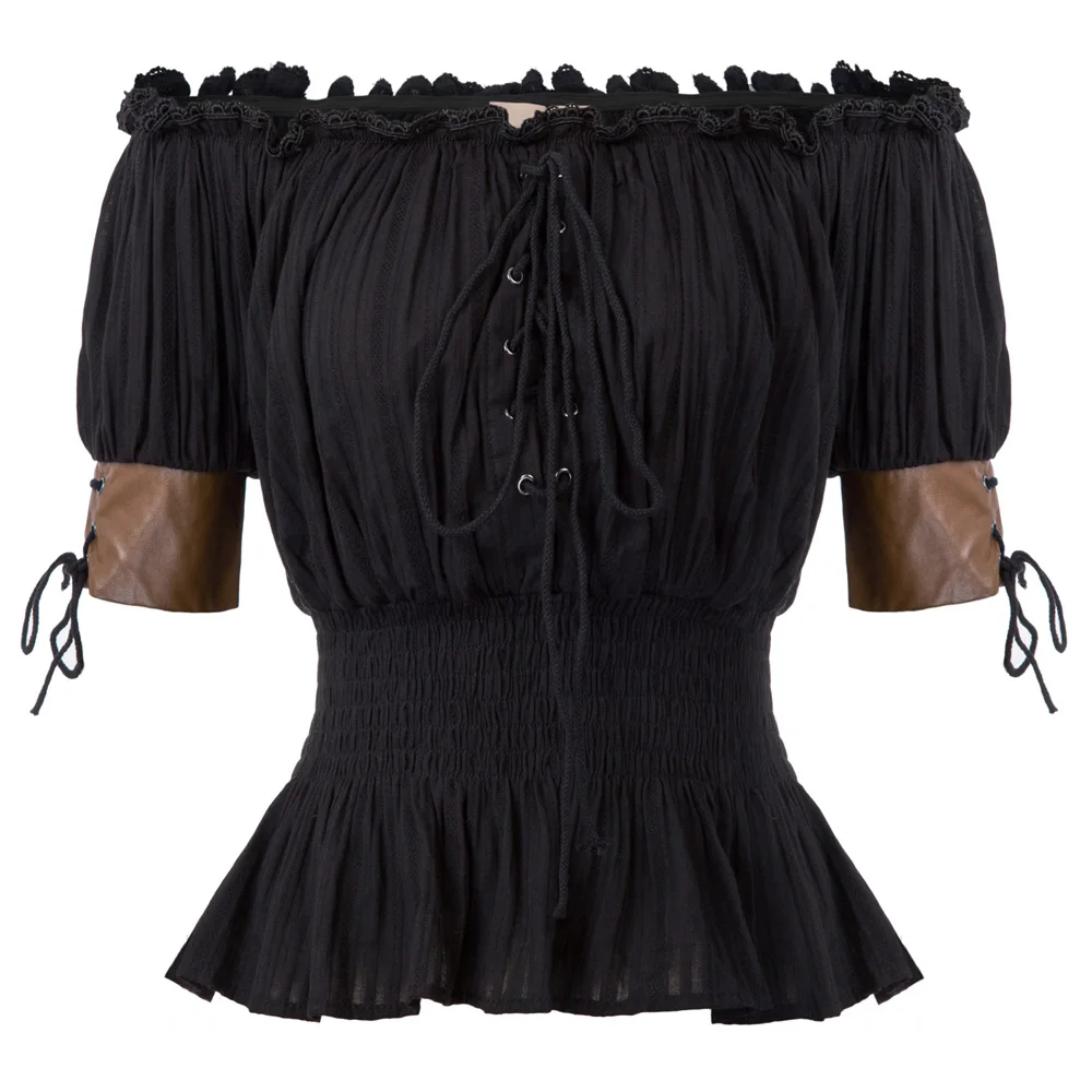 Женский винтажный Ретро Стимпанк Викторианский стиль Половина рукава с открытыми плечами Топы Рубашки