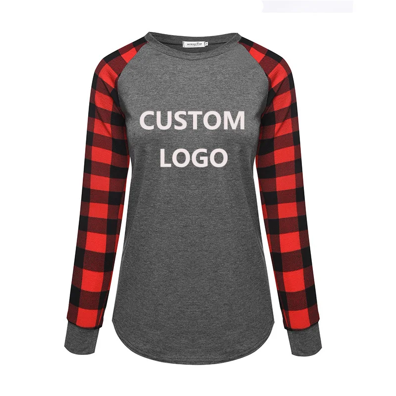 

T-shirt Women Long Sleeve O Neck Solid Color Casual Patchwork Thin Pullover Spring Autumn Customized Logo T Shirt
