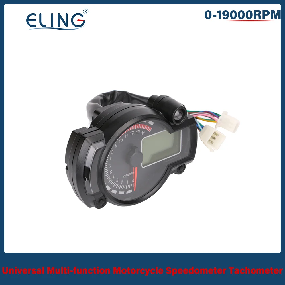 

ELING Motorcycle Speedometer Tachometer Odometer N Gear 7 Backlights 19000 RPM 299 KMH MPH Fuel Level Water Temp Time 12V