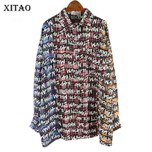 XITAO старинная буква печати шифон Блузка женская одежда мода хит цвет отложной воротник рубашка Топ Осень WQR1482