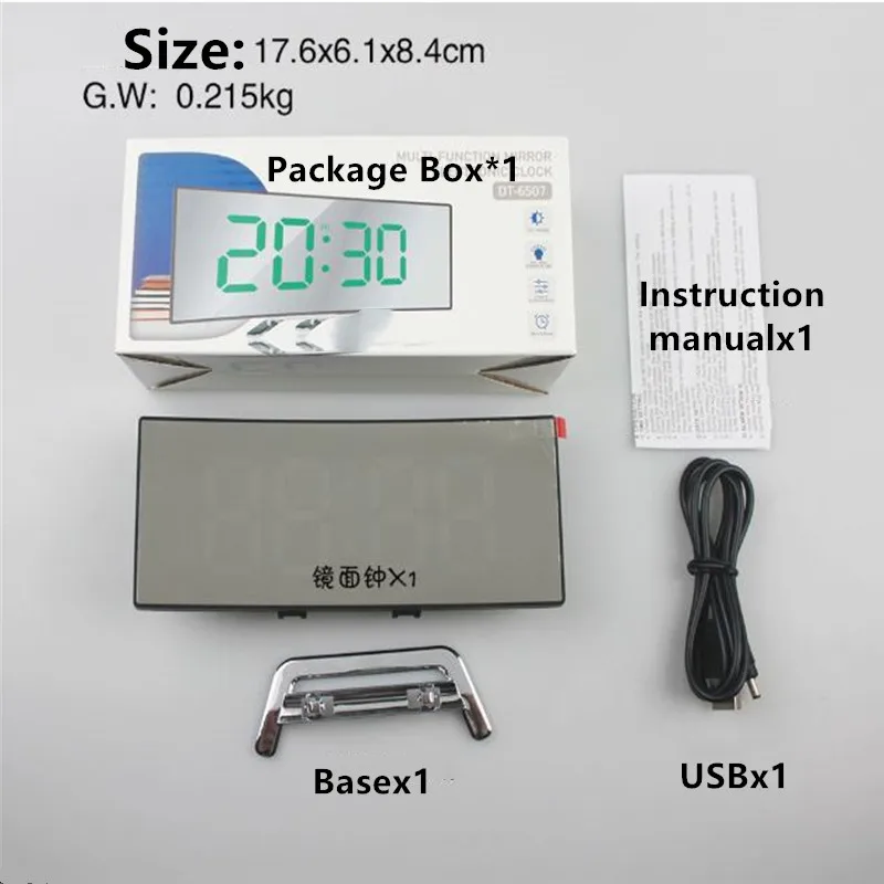 Digital LED Alarm Clock Snooze Display Time Night Led Table Desk 2 USB Charge Ports for iphone Androd Phone Alarm Mirror Clock