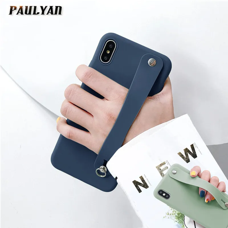 

New Phone case For iphone X XR XS MAX 7 8 6s 6 Plus Solid color soft shell + Wrist strap bracket For iphone XR XS MAX case